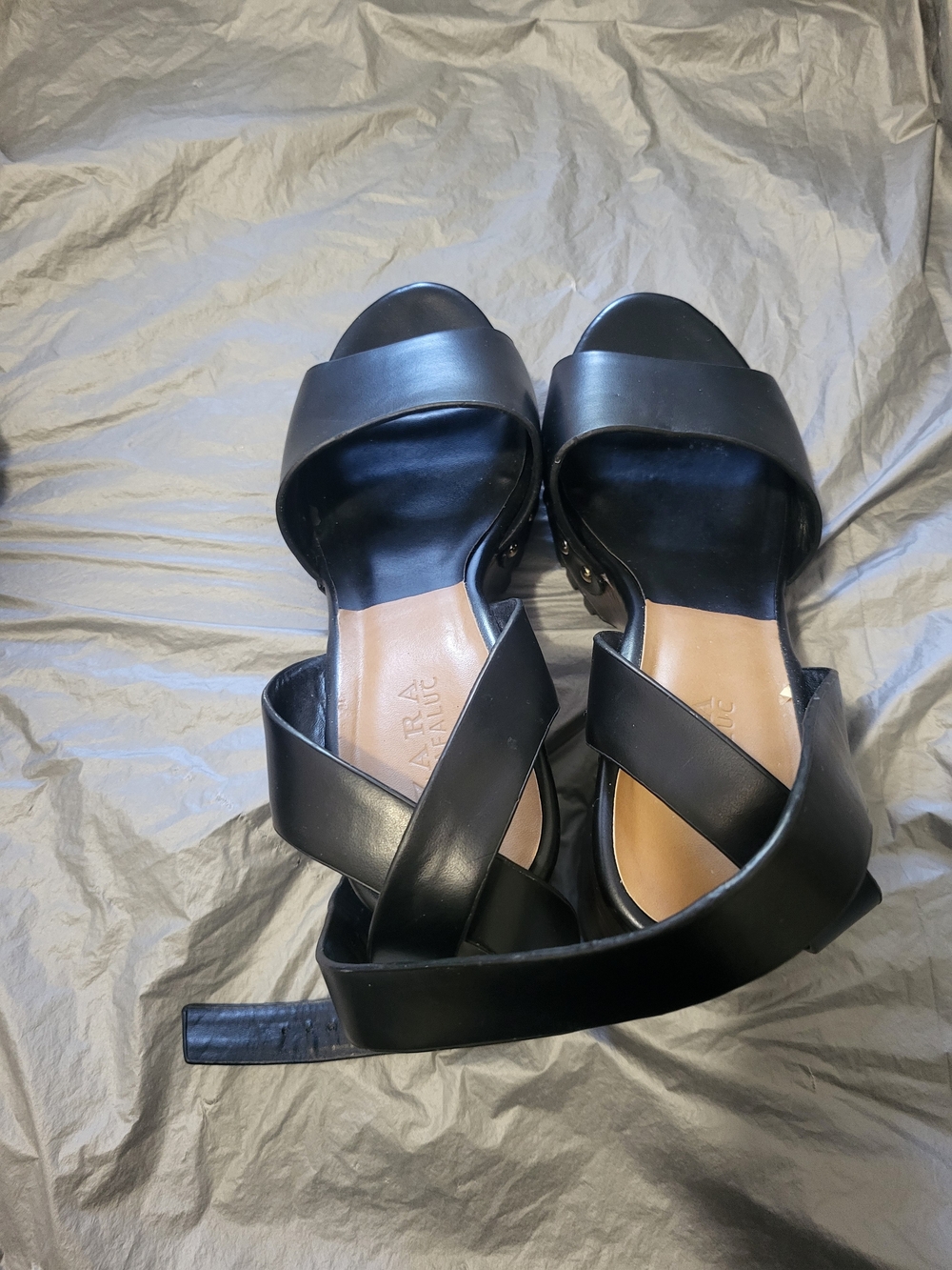 Zara Studded Black Leather Platform Sandals with Chunky Wood Heel - Picture 2 of 13